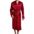 thumbnail image 2 of SWSMCLT Men's Long Sleeve Bathrobe Long Robe Satin V Neck Comfy Thin Pjs Lightweight Valentine's Day Halloween Soft Spring Red Medium, 2 of 4