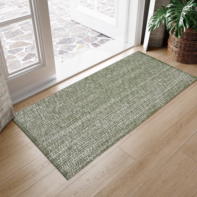 Alfombra LEEVAN lavable para cocina, 60 x 130 cm, color verde, para baño