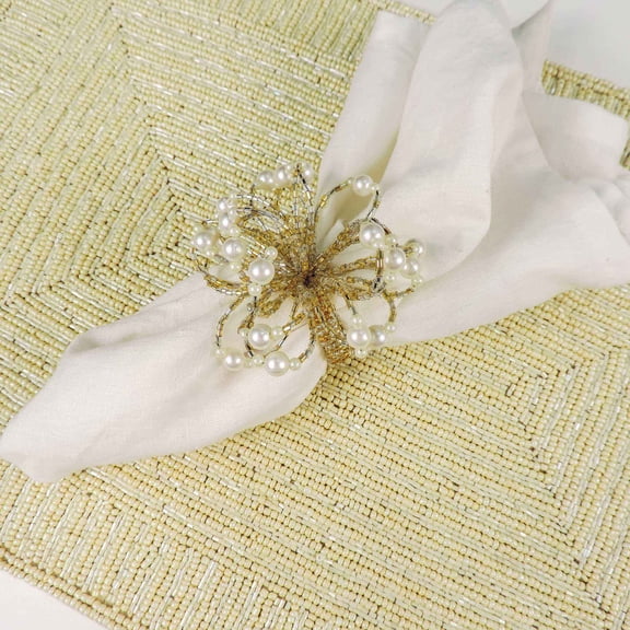 Glass Bead Embroidered PlacematColor: CreamSet of 2Size: 12"x18"