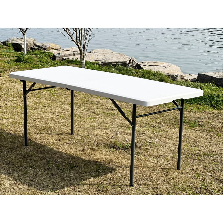 Magshion 8Ft Foldable Heavy Duty Table, Indoor Outdoor Portable Plastic  Picnic Desk w/Steel Legs and Handle, White 