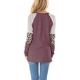 thumbnail image 3 of Camisas casuales sueltas a rayas con cuello redondo y estampado de leopardo de manga larga para mujer, 3 of 4