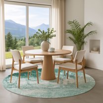 Addison Rugs Mayfield Premium Machine Washable Transitional Modern Aqua Round Rug, 8' x 8'