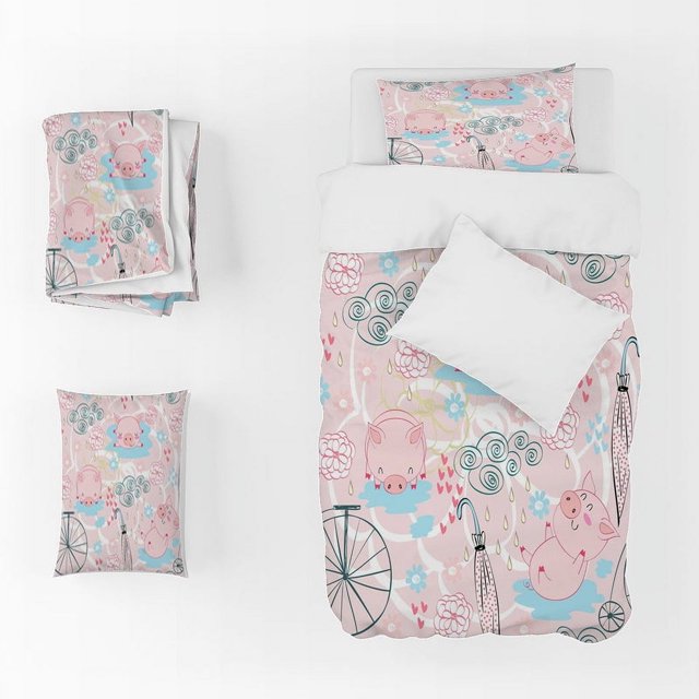 3D Pig'S Head Umbrella Floral Funda nórdica Juego de cama Funda nórdica