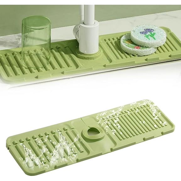 Upgraded Faucet Mat for Kitchen Sink, 2024 New Kitchen Sink Splash Guard Silicone Draining Mat Sink Protectors Sink Faucet Mat Guard for Kitchen Bathroom Sink Area (Beige, 17.5x5.5in)