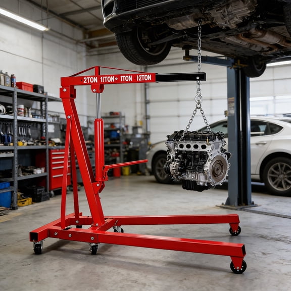 4400Lb Capacity Heavy Duty Hydraulic Shop Crane, Red Foldable Folding crane Engine Hoist with Metal Frame, Heavy Duty Shop Crane for Factory