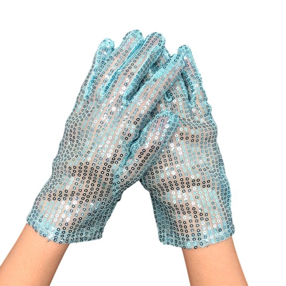 Ticikt Women's Sparkling Sequin Gloves for Dance Performance,Color:Sky Blue