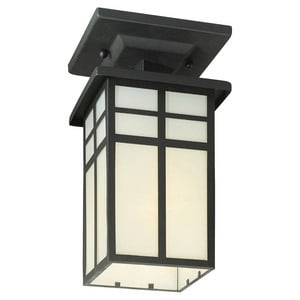 Mission 1-Light 9.5-inch Outdoor Semi-Flush Mount Ceiling Lamp in Black with White Lens by Thomas Lighting