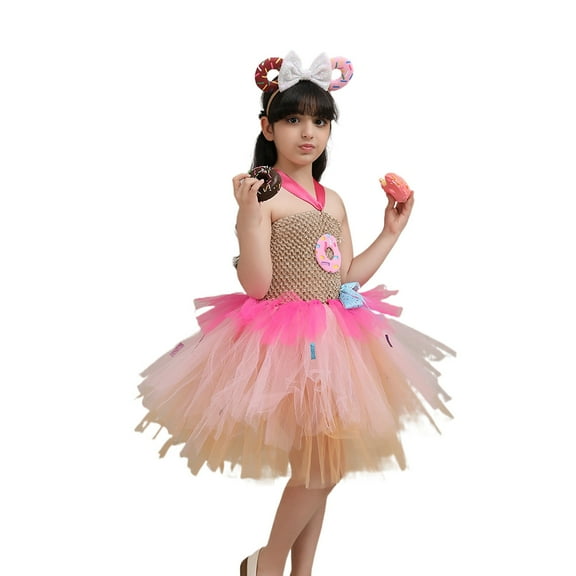 MIXUE Kids Toddler Girls Outfit Sets Donut St Performance Skirt Headband Two Pieces Streetwear,Pink,6-7 Years