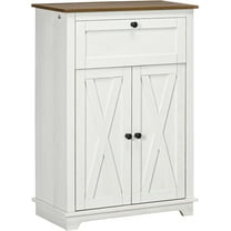 Farmhouse Barn Door Accent Cabinet, Kitchen Sideboard Storage Cabinet with Double Doors, Drawer, and Adjustable Shelf for Bedroom, Living Room, White