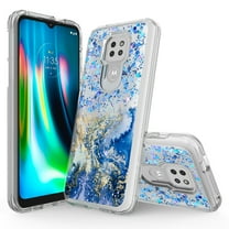 Moto G Play 2021 Phone Case, Rosebono Hybrid Bling Glitter Sparkle Epoxy Graphic Marble Colorful Silicone Skin Cover Armor Case for Moto G Play 2021 (Blue)