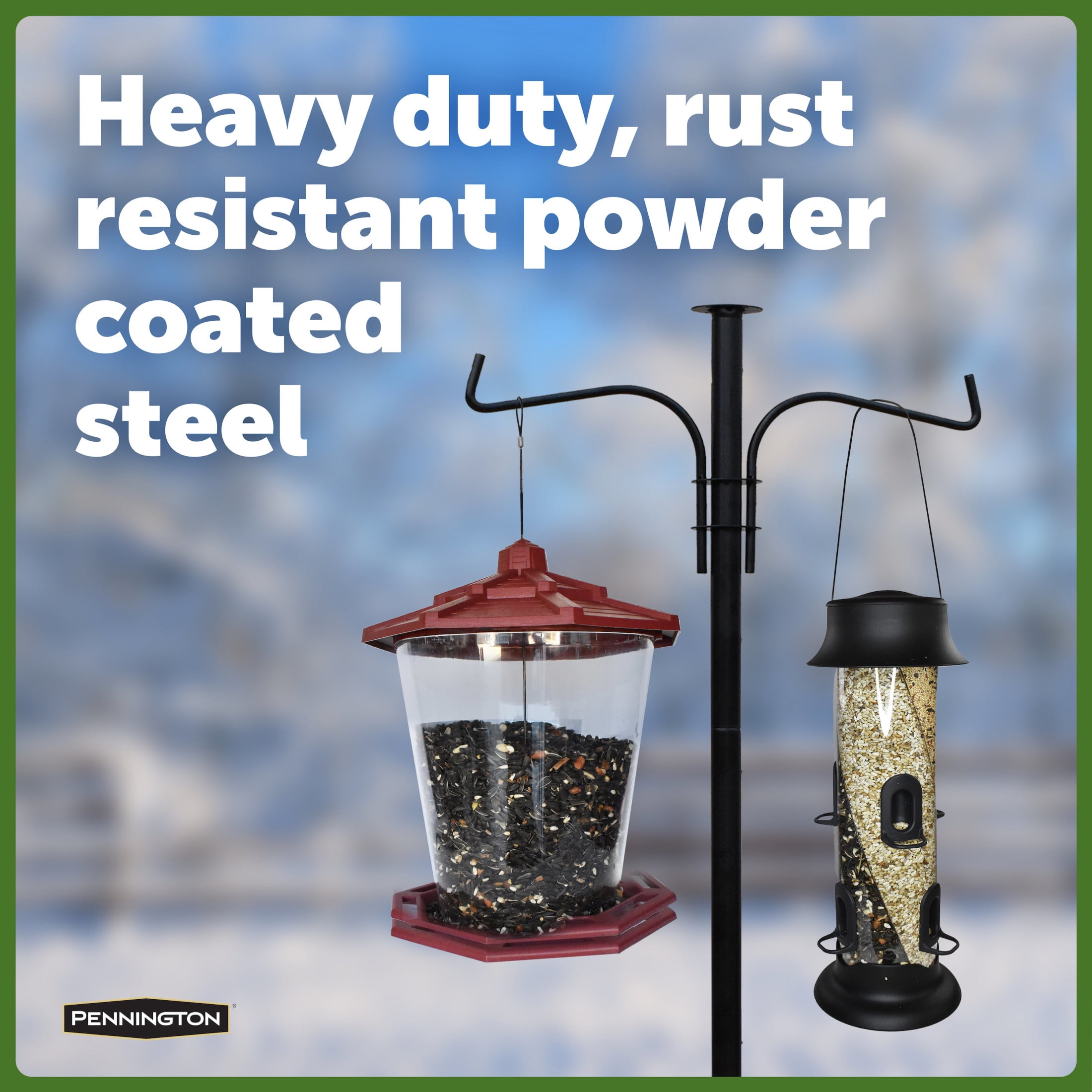 Pennington Premium Wild Bird Feeder Pole Plus, 5 feet Installed Height, Black