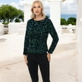 thumbnail image 2 of Women's Long Sleeve Sequin Top Round Neck Sparkle Blouse- XX Large, Mermaid, 2 of 7