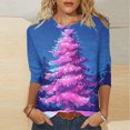 thumbnail image 2 of Darzheoy Womens Christmas Tops Casual Printed Round Neck Mid-Length 3/4 Sleeve Sweatshirts Drop Shoulder Loose Solid Color Graphic Blouses, 2 of 5