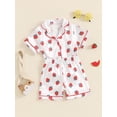 thumbnail image 3 of FEORJGP Kids Girl 2Pcs Pajama Set 1T 2T 3T 4T 5T 6T 7T Toddler Baby Satin Loungewear Short Sleeve Shirts Strawberry Print Button T-Shirts Tops + Elastasual Comfy Sleepwear Outfits for Summer, 3 of 9