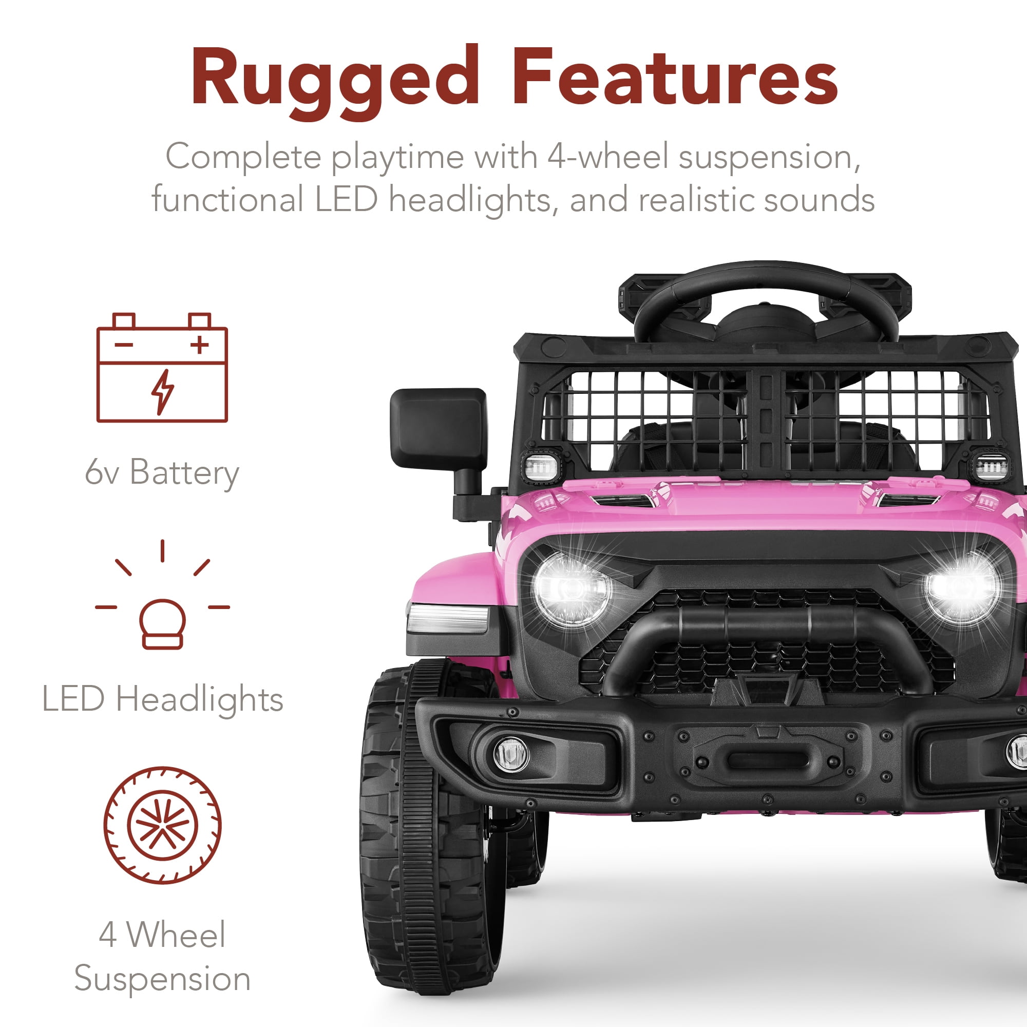 Best Choice Products 6V Kids Ride-On Truck Car w/ Parent Remote Control, 4-Wheel Suspension, LED Lights - Pink