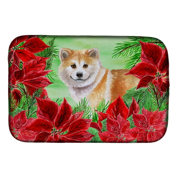 Caroline's Treasures Shiba Inu Poinsettas Dish Drying Mat