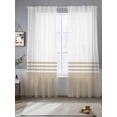 thumbnail image 5 of Beige White Striped Semi Sheer Window Curtains 96 Inches Long, Modern Abstract Art Aesthetics Rod Pocket Voile Silky Chiffon Curtain Light Filtering Drapes for Living Room, Kitchen, 52"x96", 2 Panels, 5 of 9