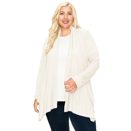 MOA COLLECTION Women's Plus Size Casual Long Sleeve Draped Open Front Solid Cardigan XL-4XL