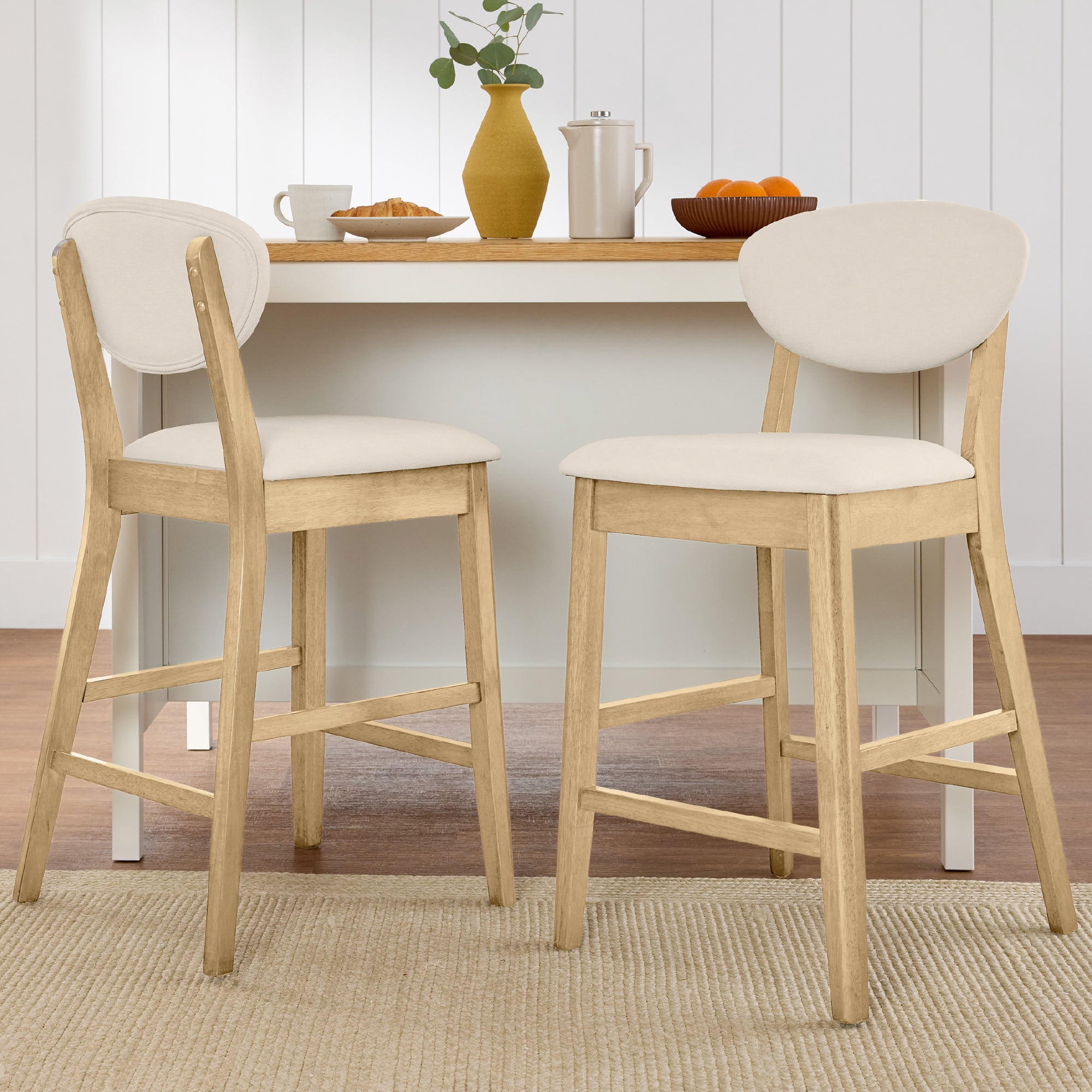 Best Choice Products Set of 2 Counter-Height Bar Stools, Armless W/Upholstered Seat Cushion & Backrest - Oak / Cream