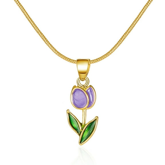 Aellinatey Temperament Tulips Flower Pendant Necklace Jewelry Clavicle Chain Necklace