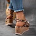 thumbnail image 5 of Platform Sandals for Women Suede Leopard Print Slingback Wedges Heels Comfortable Cork Footbed Arch Support Summer Dress Shoes Brown Size 8.5, 5 of 7