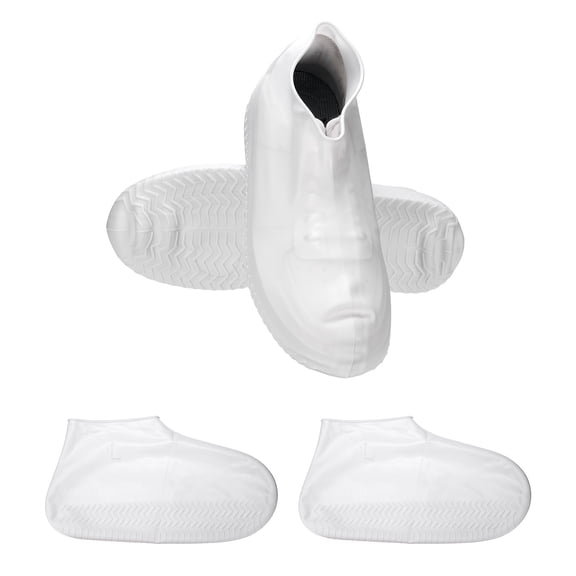 Uxcell Waterproof Shoe Covers, (Large, White) (2 Pair), Silicone Non-Slip Rain Shoe Covers Water Resistant Overshoes for Outdoors, Suit for - Men/Women Cycling, Camping, Walking