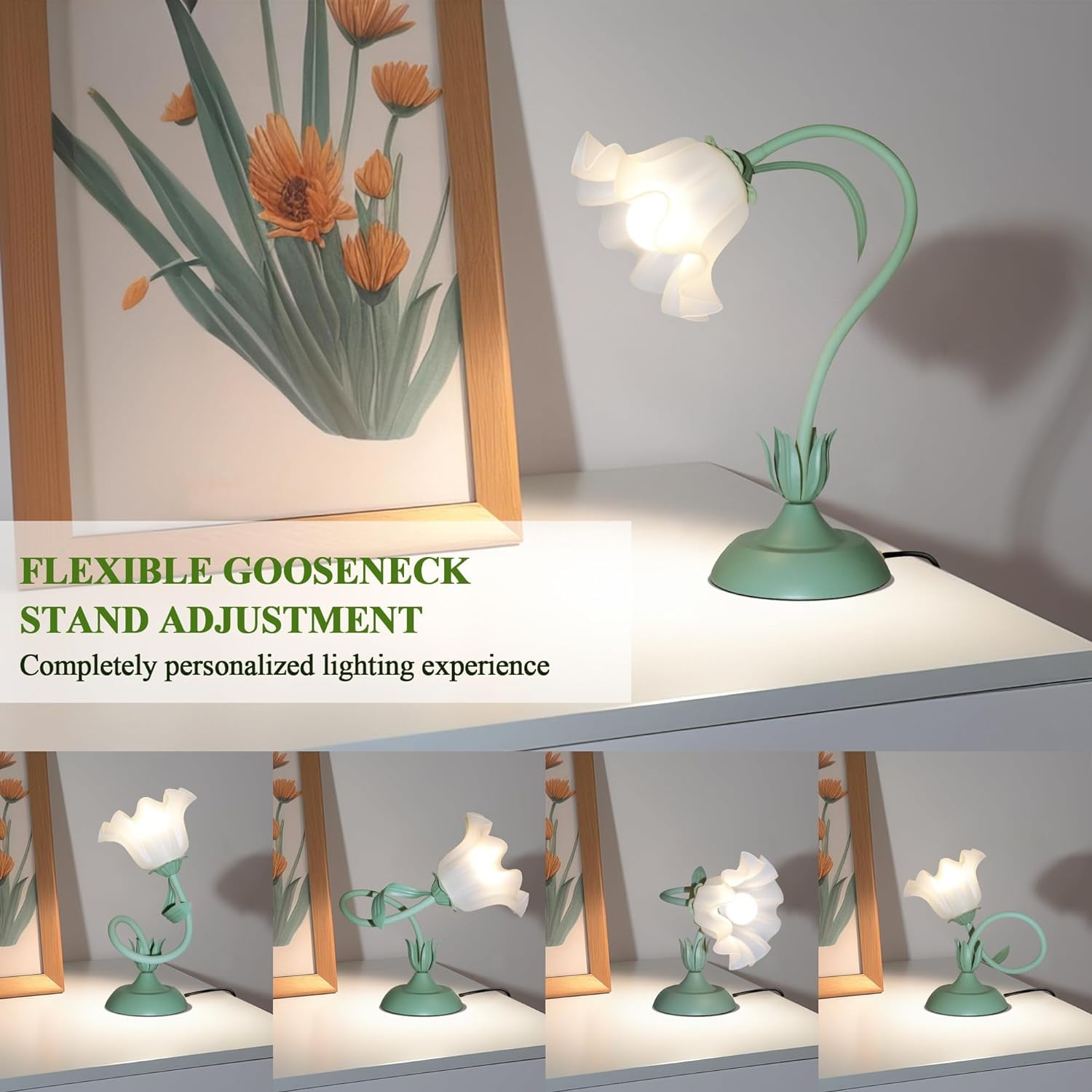 Flower Table Lamp, Cute LED Reading Bedside Night Light, 3 Color Modes Vintage Desk Lamp, Kawaii Aesthetic Decor for Dorm Bedroom Living Room