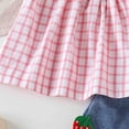 thumbnail image 4 of yocbz Girls Summer Clothes Girls' Summer Baby Dress With Strawberry Embroidery Checkered Pattern Frilly Hem Denim Shorts Small Children's Set Cute Pink,18-24 Months, 4 of 6
