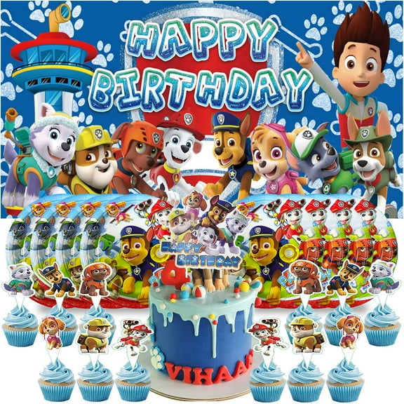 Paw Patrol Boy Birthday Supplies Paper Plates Decorations Decor Backdrop Banner Cake Topper Fans