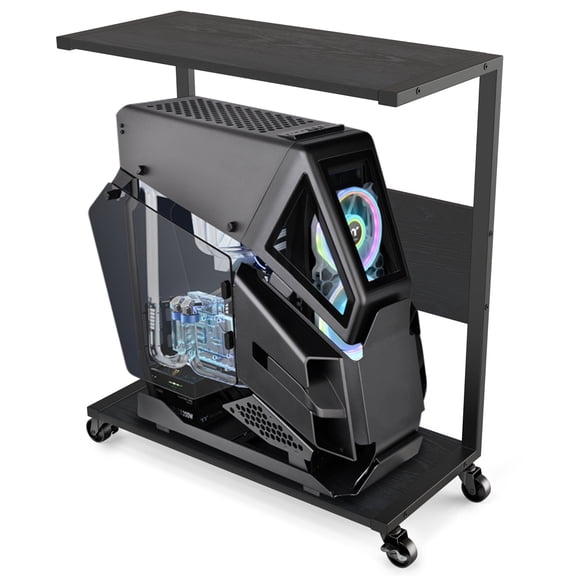 360Tronix Computer Tower Stand, C-Shape Large PC Stand Gaming Computer ATX-Case Storage, 2-Tier Mobile CPU Holder Cart Laptop Standing Table with Rolling Wheels for Home, Office, Black
