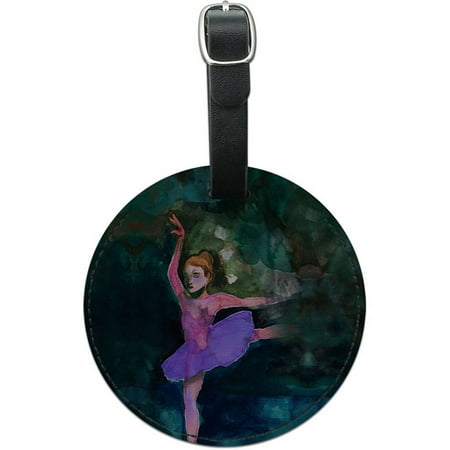 Ballerina Tag - Ballet Dancer Blue Purple Ballerina Dancing Round Leather Luggage ID Tag