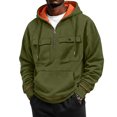 thumbnail image 3 of Hearthz Quarter Zip Flannel Hoodie for Men Cargo Men's Sweatshirts and Hoodies Fall Winter Warm Mens Fleece Sweatshirt with Pocket Green XL, 3 of 8