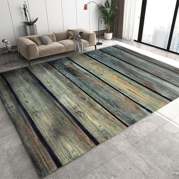 Vintage Brown and Blue Rug Runners for Hallways Non Slip Washable Rug, Antique Woodgrain Area Rug, Soft Indoor Carpet Runner for Kitchen Room 4 x 6ft