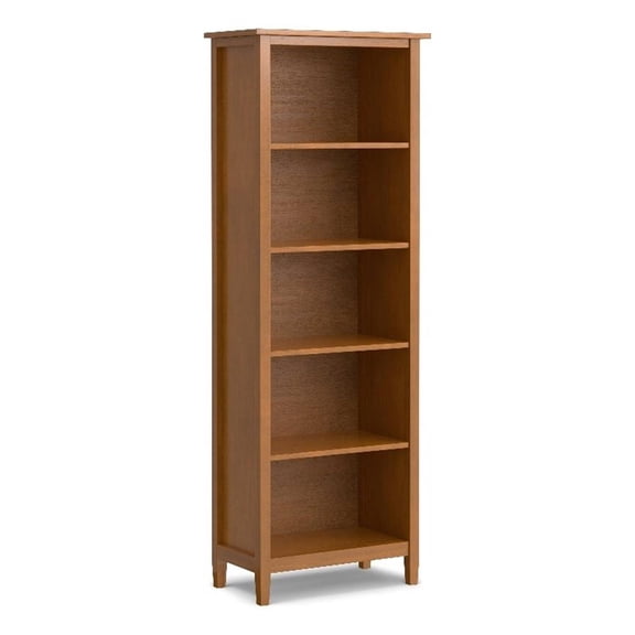 Pemberly Row Warm Shaker Wood 72x26"5Shelf Bookcase - Light Golden Brown