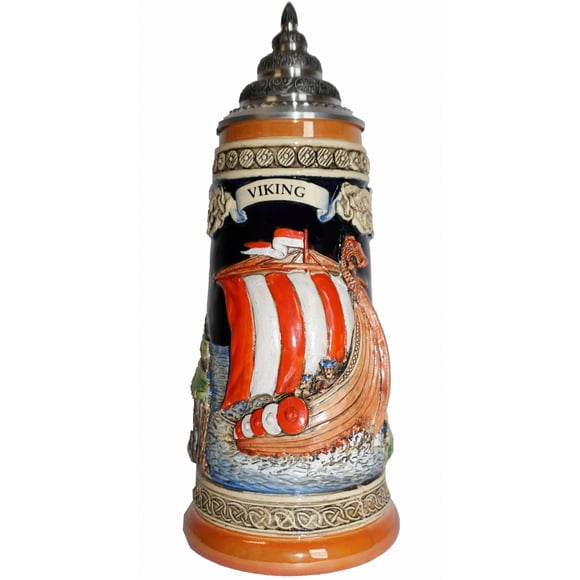 German Beer Stein viking ship 0.5 liter tankard, beer mug
