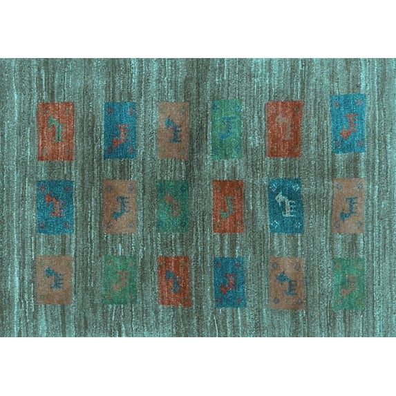 Ahgly Company Indoor Rectangle Abstract Light Blue Contemporary Area Rugs, 2' x 5'