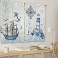 thumbnail image 4 of Vintage Nautical Sailboat Kitchen Curtains Lighthouse Compass Anchor Small Short Cafe Window Curtains Sea Ocean Rod Pocket Bathroom Drapes Treatment Tier Curtains 2 Panels (27.5x39 Inch), 4 of 6