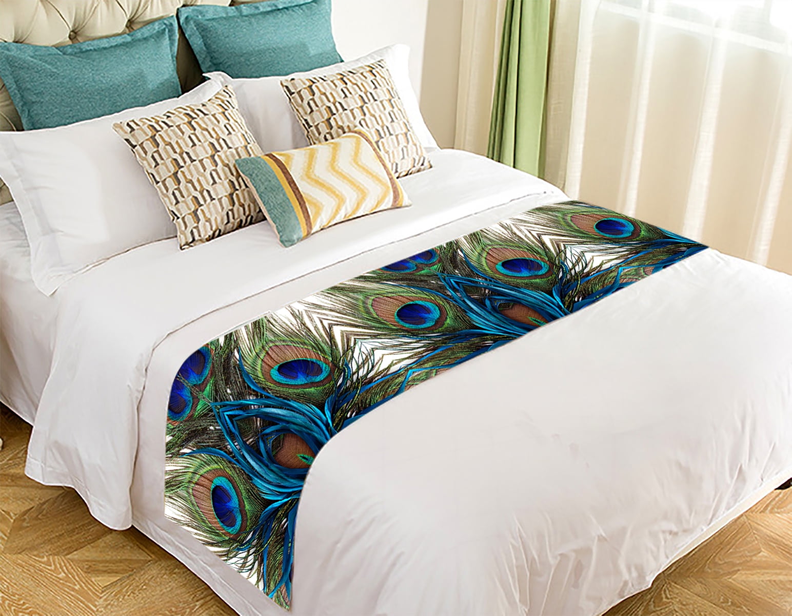 GCKG Peacock Bed Runner,Peacock Bed Runner Bedding Scarf Bed Decoration