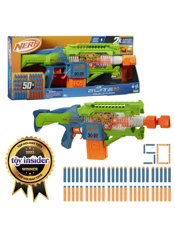 Nerf Elite 2.0 Double Punch Motorized Kids Toy Blaster for Boys and Girls with 50 Darts