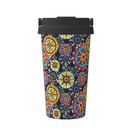 

Matuu Colorful Compasses for Insulated Coffee Mug Reusable Travel Coffee Cup Spill Proof 16oz Stainless Steel Coffee Cups for Hot/Ice Coffee Tea