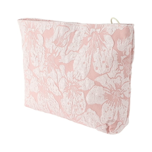 Unique Bargains 1 Pc Women Embroidery Cosmetic Bag for Outdoor Activities Business Travel Pink Canvas