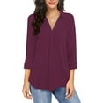 thumbnail image 2 of Womens Tops 3/4 Sleeve Shirts V Neck Collared Blouse Dressy Casual Pleated Front Tunic Tops Clothes, 2 of 7
