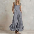 thumbnail image 2 of Women's 100% Cotton Wide Leg Jumpsuit with Pockets, Sleeveless Crew Neck Ruffle Hem, Mid Elastic Waist, Casual Lounge Summer | VerBelle,Gray M, 2 of 7