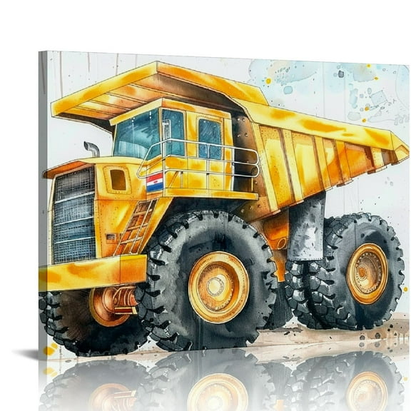 JRXY Construction Room Decor Boys Bedroom Car Wall Art Poster Truck Tractor Digger Canvas Pictures for Toddler Boy Room Decor, Watercolor Vehicle Paintings Playroom