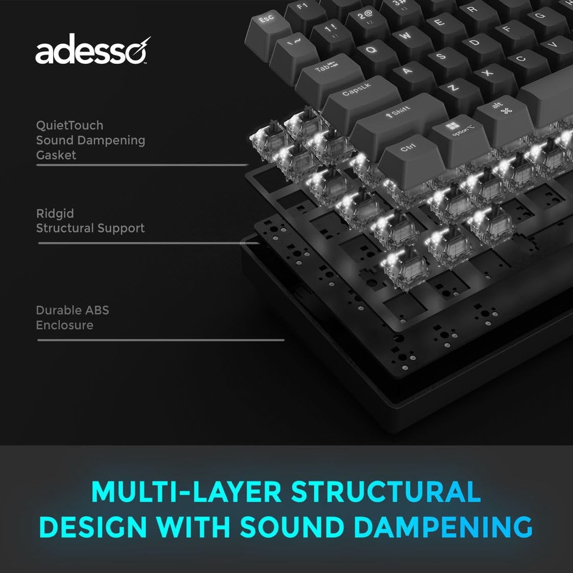 Adesso EasyTouch 130SB Wired Mechanical Keyboard with Red Switches, Built-in Smart Card Reader, Copilot AI Hotkey, 2X Large Print Keycaps, 104 Key Full Size for Windows PC