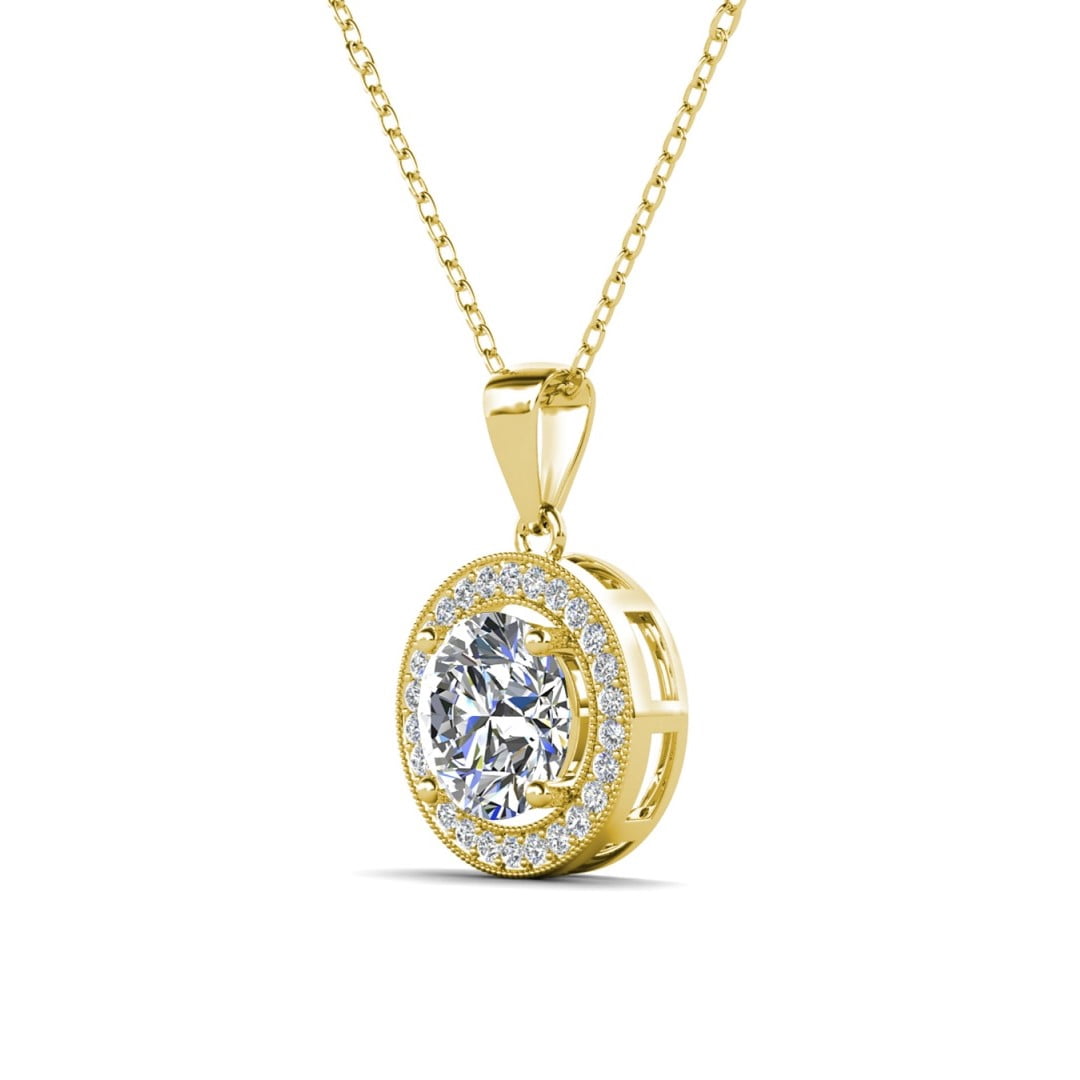 Cate & Chloe Blake 18k Yellow Gold Plated Halo Necklace with Simulated Diamond Crystals for Women