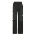 thumbnail image 4 of Women'S Casual Ripped Jeans High Waisted Distressed Loose Straight Leg Denim Pants Gray XS, 4 of 7
