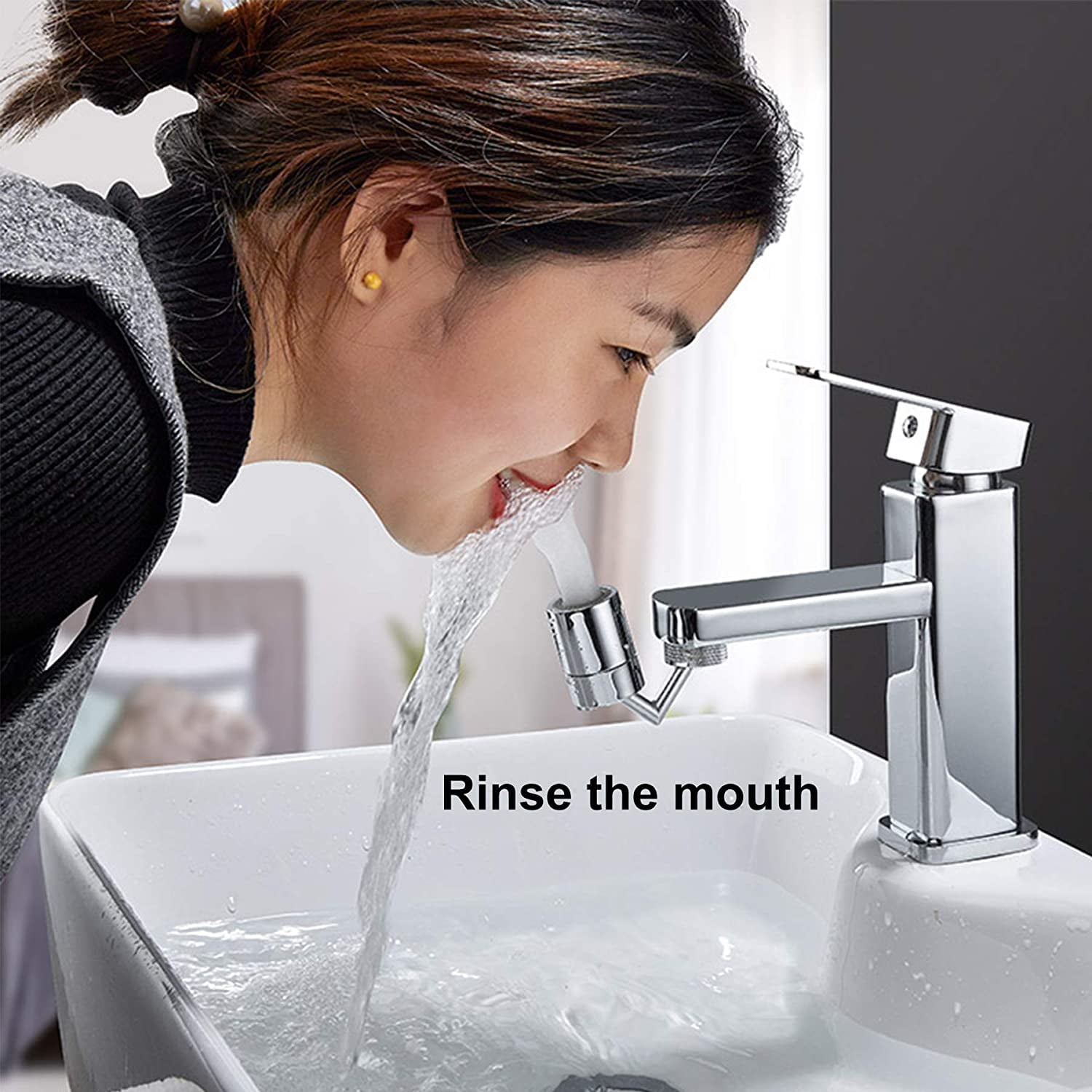 Faucet Aerator,720° Swivel Big Angle Rotation Dual Function Universal Splash Filter Faucet Aerator,Gargle and Eye Flush Bathroom Faucet Aerator-Polished Chrome-Knurling-1.8GPM-15/16 Inch-27UNS