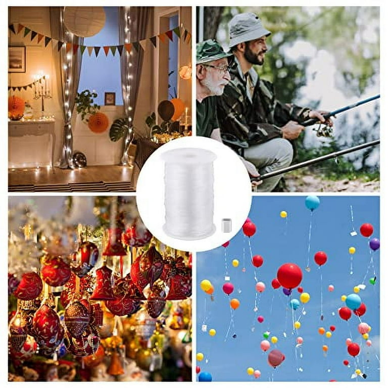 328 Yards Clear Fishing Wire for Hanging 0.8mm Invisible Hanging Wire Clear  Fishing Line Strong Nylon Thread with 100 Pcs Aluminum Crimping Loop for  Hanging Picture Frame Christmas Decor 