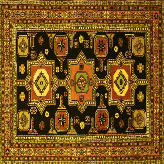 Ahgly Company Machine Washable Indoor Square Persian Yellow Traditional Area Rugs, 7' Square